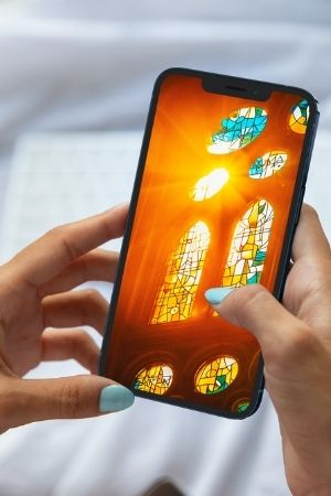 App with light streaming through cathedral window